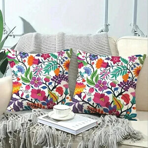 Boho Floral Cottagecore Pillow Colorful Covers Set Of 2 Slip-On